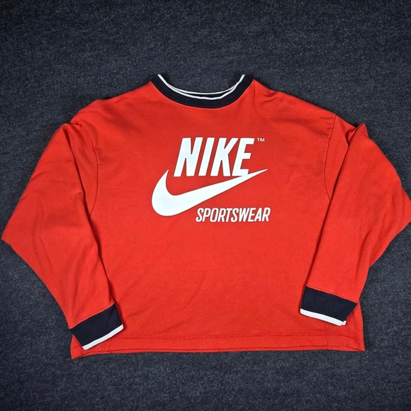 Nike Tops - Nike Sportswear Red Graphic Pullover Sweatshirt Big Logo Swoosh Retro Women's XL